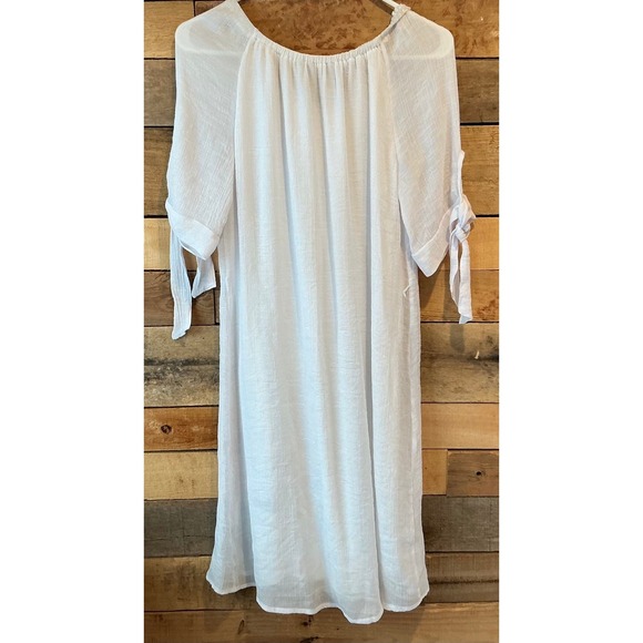 Mlle Gabrielle M 3/4 Sleeve Button Down Midi Dress Gauzy Beach Resort Spa Vacay - Picture 3 of 9